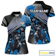 Load image into Gallery viewer, Custom Blue Funny Cat Billiard Shirt For Women, Personalized 8 Ball Pool Team Jersey Polo &amp; 1/4 Zip TDM6442