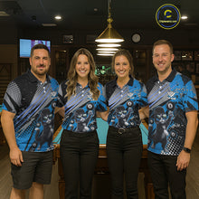 Load image into Gallery viewer, Custom Blue Funny Cat Billiard Shirt For Women, Personalized 8 Ball Pool Team Jersey Polo &amp; 1/4 Zip TDM6442