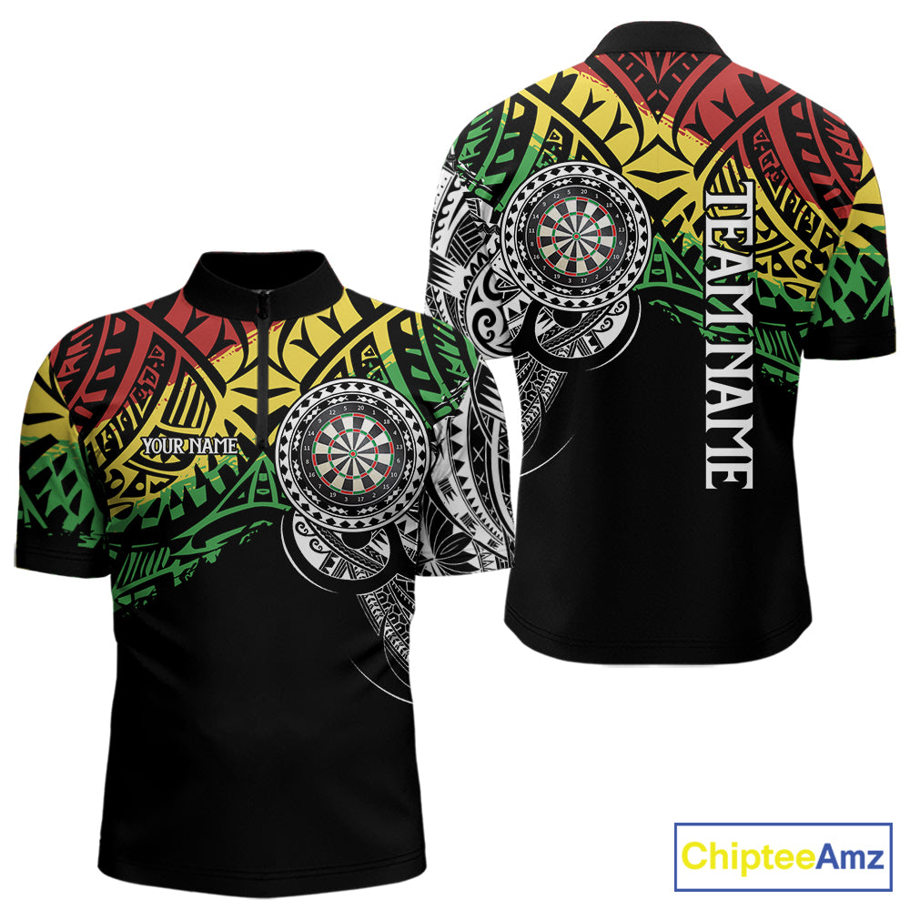 Men’s tribal darts quarter zip jersey with custom team branding for competitive matches.