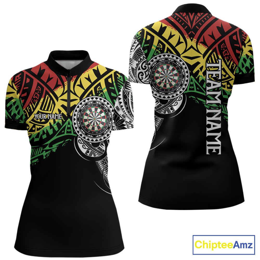 Women’s tribal darts quarter zip jersey with custom team branding for competitive matches.