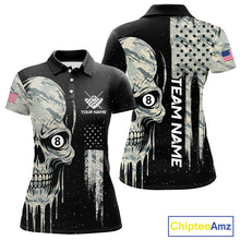 Load image into Gallery viewer, Grunge Camo Skull American Flag Billiard Shirt For Women Custom Patriotic 8 Ball Pool Team Jersey TDM4276