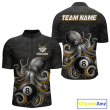 Load image into Gallery viewer, Funny octopus 8 ball quarter zip billiard shirt for men, personalized pool team jersey.