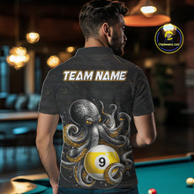 Load image into Gallery viewer, Back view of man wearing a funny octopus 9 ball pool team jersey.