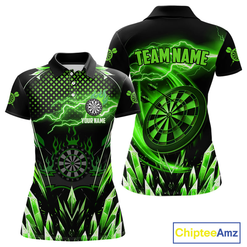 Personalized Green Icy Lightning Darts Shirt For Women Custom Dart League Team Jersey Polo & 1/4 Zip TDM4464
