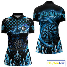 Load image into Gallery viewer, Personalized Blue Icy Lightning Darts Shirt For Women Custom Dart League Team Jersey Polo &amp; 1/4 Zip TDM4465