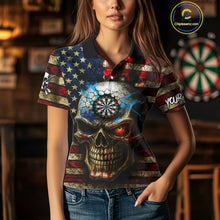 Load image into Gallery viewer, Personalized Vintage American Flag Skull Darts Shirt For Women, Patriotic Darts League Team Jersey TDM4708