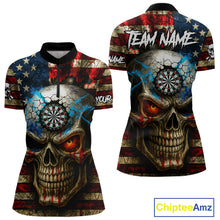Load image into Gallery viewer, Personalized Vintage American Flag Skull Darts Shirt For Women, Patriotic Darts League Team Jersey TDM4708
