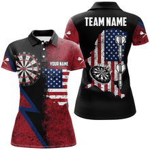 Load image into Gallery viewer, Personalized Red Retro American Flag Women Dart Shirts, Patriotic Dart Jerseys For Team Darts Player TDM2872