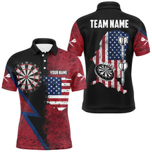 Load image into Gallery viewer, Personalized Red Retro American Flag Men Dart Shirts, Patriotic Dart Jerseys For Team Darts Player TDM2872