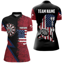 Load image into Gallery viewer, Personalized Red Retro American Flag Women Dart Shirts, Patriotic Dart Jerseys For Team Darts Player TDM2872