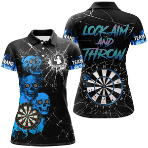 Look Aim And Throw Smoke Skull Custom Break Glass Pattern Women Dart Shirts Funny Saying Dart Jerseys TDM2878