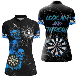 Look Aim And Throw Smoke Skull Custom Break Glass Pattern Women Dart Shirts Funny Saying Dart Jerseys TDM2878