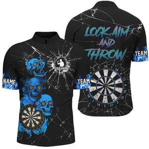 Look Aim And Throw Smoke Skull Custom Break Glass Pattern Men Dart Shirts Funny Saying Dart Jerseys TDM2878