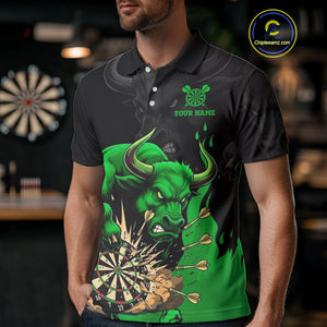 Black And Green Funny Bull Darts Shirt For Men Custom Dart Jersey Team Polo & 1/4 Zip TDM5123