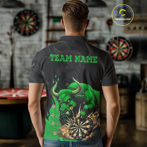 Black And Green Funny Bull Darts Shirt For Men Custom Dart Jersey Team Polo & 1/4 Zip TDM5123