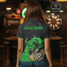 Load image into Gallery viewer, Black And Green Funny Bull Darts Shirt For Women Custom Dart Jersey Team Polo &amp; 1/4 Zip TDM5123