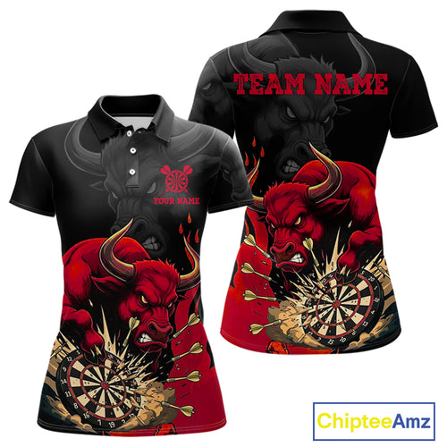 Black And Red Funny Bull Darts Shirt For Women Custom Dart Jersey Team Polo & 1/4 Zip TDM5124