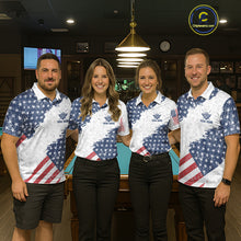 Load image into Gallery viewer, Grunge American Flag 8 Ball Billiard Shirt For Men Custom Patriotic Pool Team Jersey Polo, 1/4 Zip TDM5597