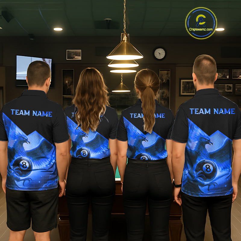 Blue 8 Ball Flame Phoenix Billiard Shirt For Men Custom Pool Team Jersey Polo & Quarter Zip TDM5604