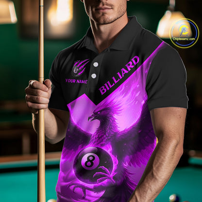 Purple 8 Ball Flame Phoenix Billiard Shirt For Men Custom Pool Team Jersey Polo & Quarter Zip TDM5605
