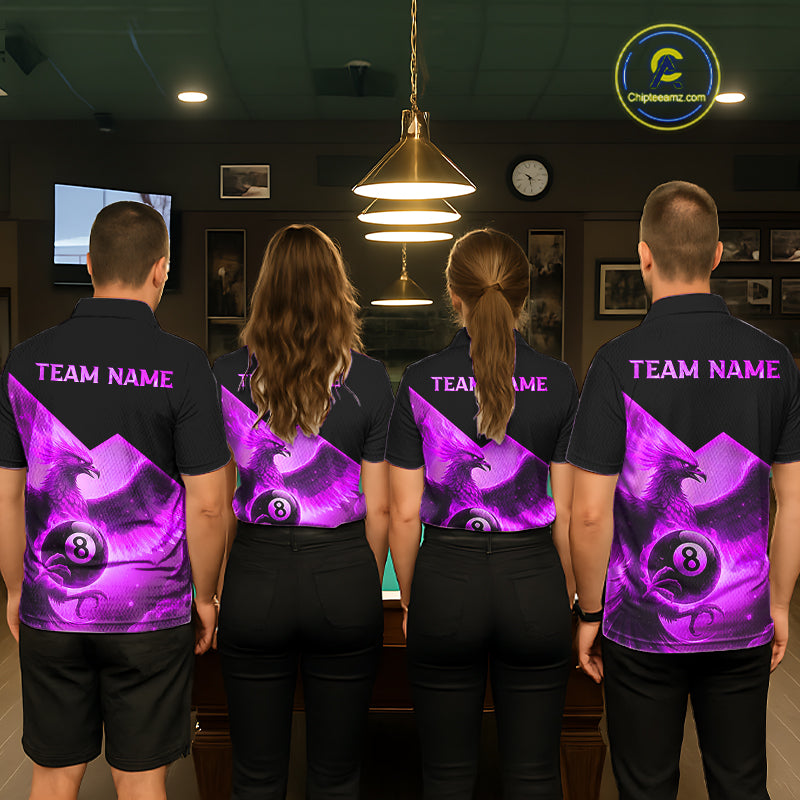 Purple 8 Ball Flame Phoenix Billiard Shirt For Men Custom Pool Team Jersey Polo & Quarter Zip TDM5605