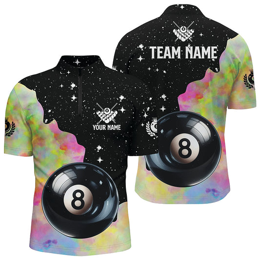 Personalized Colorful 8 Ball Pool  Men Quarter-Zip Shirt, Team League Billiard Shirts TDM1016