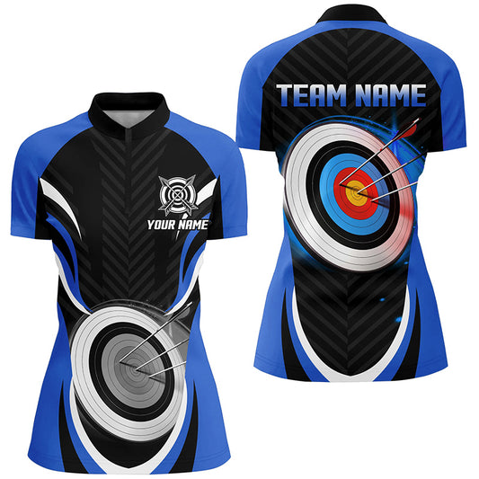 Blue Archery Jerseys Customized Archery 3d Target Women Quarter-Zip Shirts, Archery Outfits TDM1017