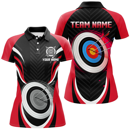 Red Archery Jerseys Personalized Archery 3d Target Custom Women Polo Shirts, Best Archery Outfits TDM1018