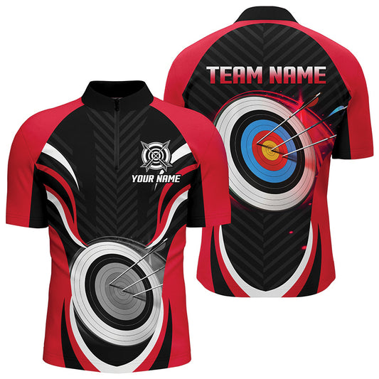 Red Archery Jerseys Customized Archery 3d Target Men Quarter-Zip Shirts, Archery Outfits TDM1018