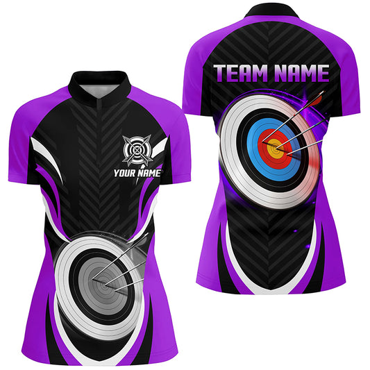 Purple Archery Jerseys Customized Archery 3d Target Women Quarter-Zip Shirts, Archery Outfit TDM1019