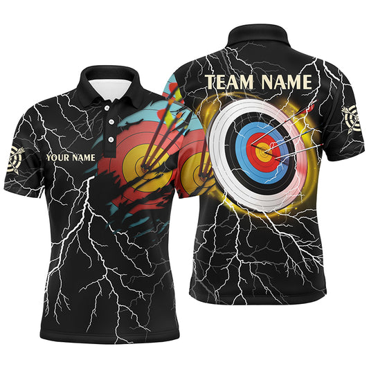 Personalized Archery 3d Target Thunder Lightning Pattern Customized Archery Polo Shirts For Men TDM1020