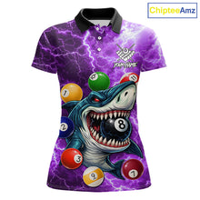 Load image into Gallery viewer, Purple Funny Shark Colorful Billiard Balls Lightning Pool Shirt For Women Custom Billiard Team Jersey TDM5840