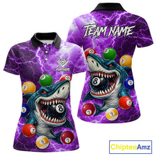 Load image into Gallery viewer, Purple Funny Shark Colorful Billiard Balls Lightning Pool Shirt For Women Custom Billiard Team Jersey TDM5840