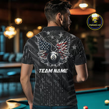 Load image into Gallery viewer, Black US Flag 8 Ball Pool Wings Billiard Shirt For Men Custom Billiard Team Jersey Polo &amp; 1/4 Zip TDM5977