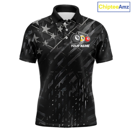 Black US Flag 8 Ball Pool Wings Billiard Shirt For Men Custom Billiard Team Jersey Polo & 1/4 Zip TDM5977