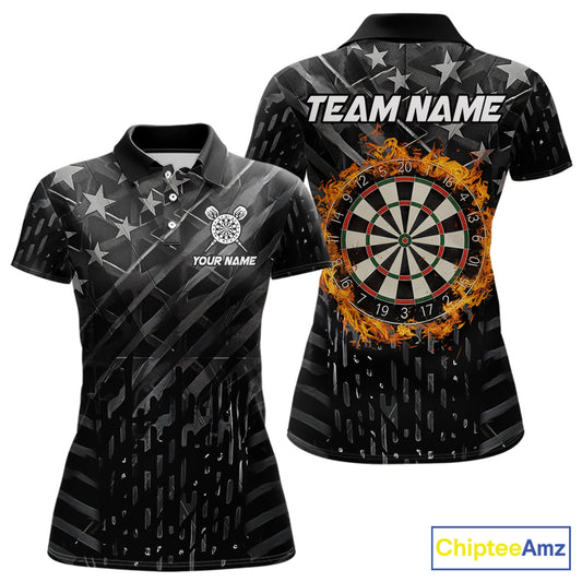 Black US Flag Dartboard Fire Darts Shirt For Women Custom Darts Jersey Team Polo & 1/4 Zip TDM5978