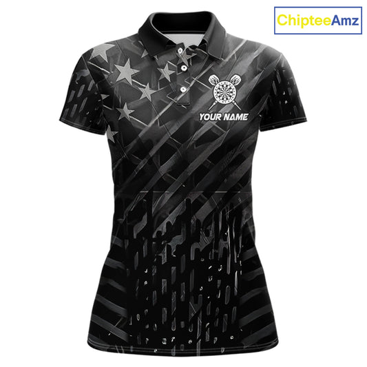 Black US Flag Dartboard Fire Darts Shirt For Women Custom Darts Jersey Team Polo & 1/4 Zip TDM5978
