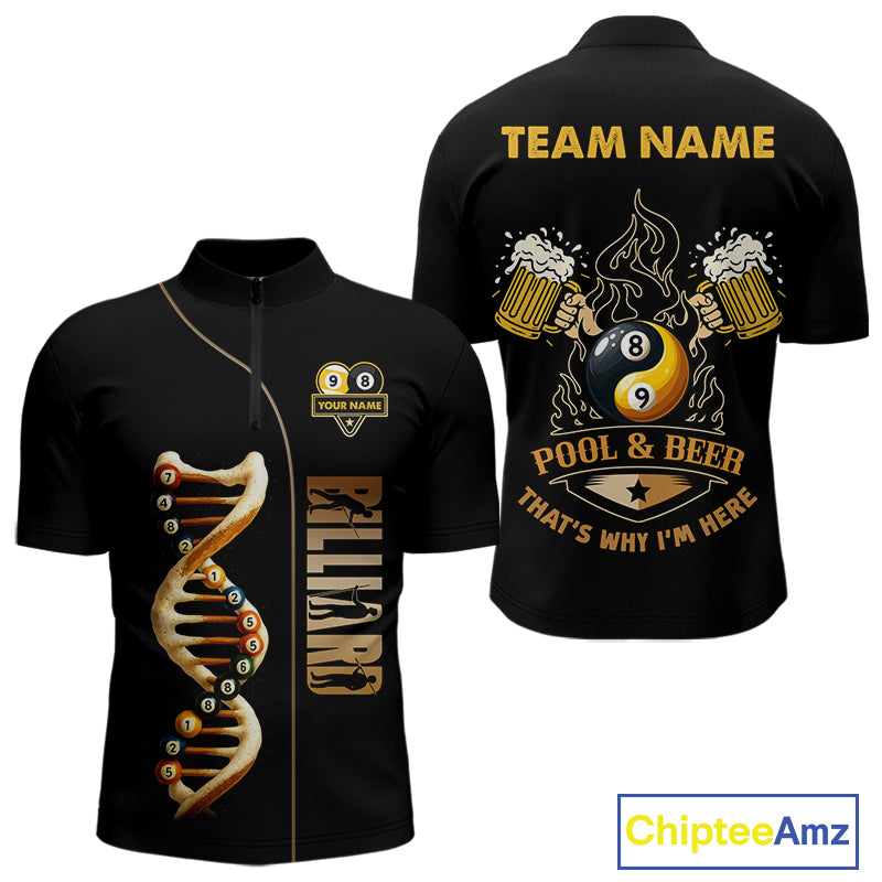Funny DNA Yin-Yang Billiard Shirt For Men Custom Pool & Beer That's Why I'm Here Billiard Jersey TDM6446