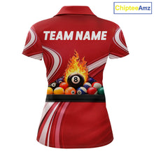 Load image into Gallery viewer, Personalized Red Billiard Jersey For Women Custom Flame 8 Ball Pool Billiard Shirt Polo &amp; 1/4 Zip TDM6447
