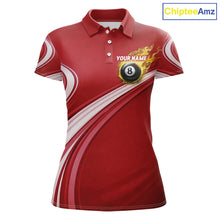 Load image into Gallery viewer, Personalized Red Billiard Jersey For Women Custom Flame 8 Ball Pool Billiard Shirt Polo &amp; 1/4 Zip TDM6447