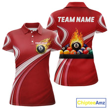 Load image into Gallery viewer, Personalized Red Billiard Jersey For Women Custom Flame 8 Ball Pool Billiard Shirt Polo &amp; 1/4 Zip TDM6447