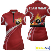Load image into Gallery viewer, Personalized Red Billiard Jersey For Women Custom Flame 8 Ball Pool Billiard Shirt Polo &amp; 1/4 Zip TDM6447