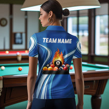 Load image into Gallery viewer, Personalized Blue Billiard Jersey For Women Custom Flame 8 Ball Pool Billiard Shirt Polo &amp; 1/4 Zip TDM6448
