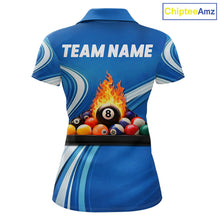 Load image into Gallery viewer, Personalized Blue Billiard Jersey For Women Custom Flame 8 Ball Pool Billiard Shirt Polo &amp; 1/4 Zip TDM6448