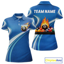 Load image into Gallery viewer, Personalized Blue Billiard Jersey For Women Custom Flame 8 Ball Pool Billiard Shirt Polo &amp; 1/4 Zip TDM6448