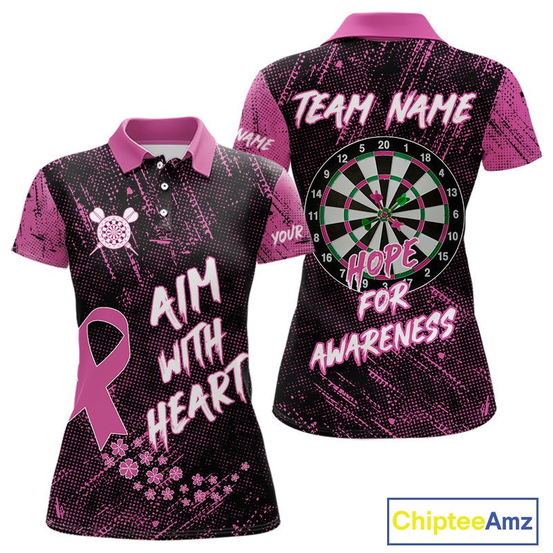 Aim With Heart Pink Ribbon Darts Shirt For Women Custom Breast Cancer Awareness Darts Jersey TDM4469