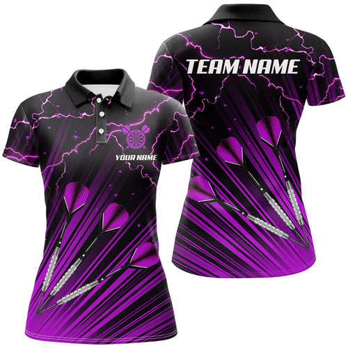 Purple Dart Arrow Lightning Custom Darts Polo, Quarter-Zip Shirts For Women, Darts Jerseys Uniform TDM2637