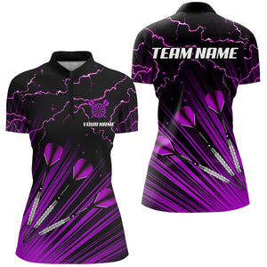 Purple Dart Arrow Lightning Custom Darts Polo, Quarter-Zip Shirts For Women, Darts Jerseys Uniform TDM2637