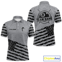 Load image into Gallery viewer, Personalized Grey US Flag 8 Ball Billiard Shirt For Men Custom Billiard Team Shirt, Pool Jerseys TDM4903