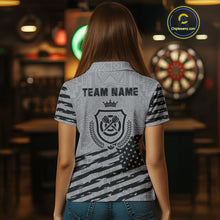 Load image into Gallery viewer, Personalized Grey US Flag Darts Shirt For Women Custom Darts Jersey, Darts Tournament Team Shirts TDM4905